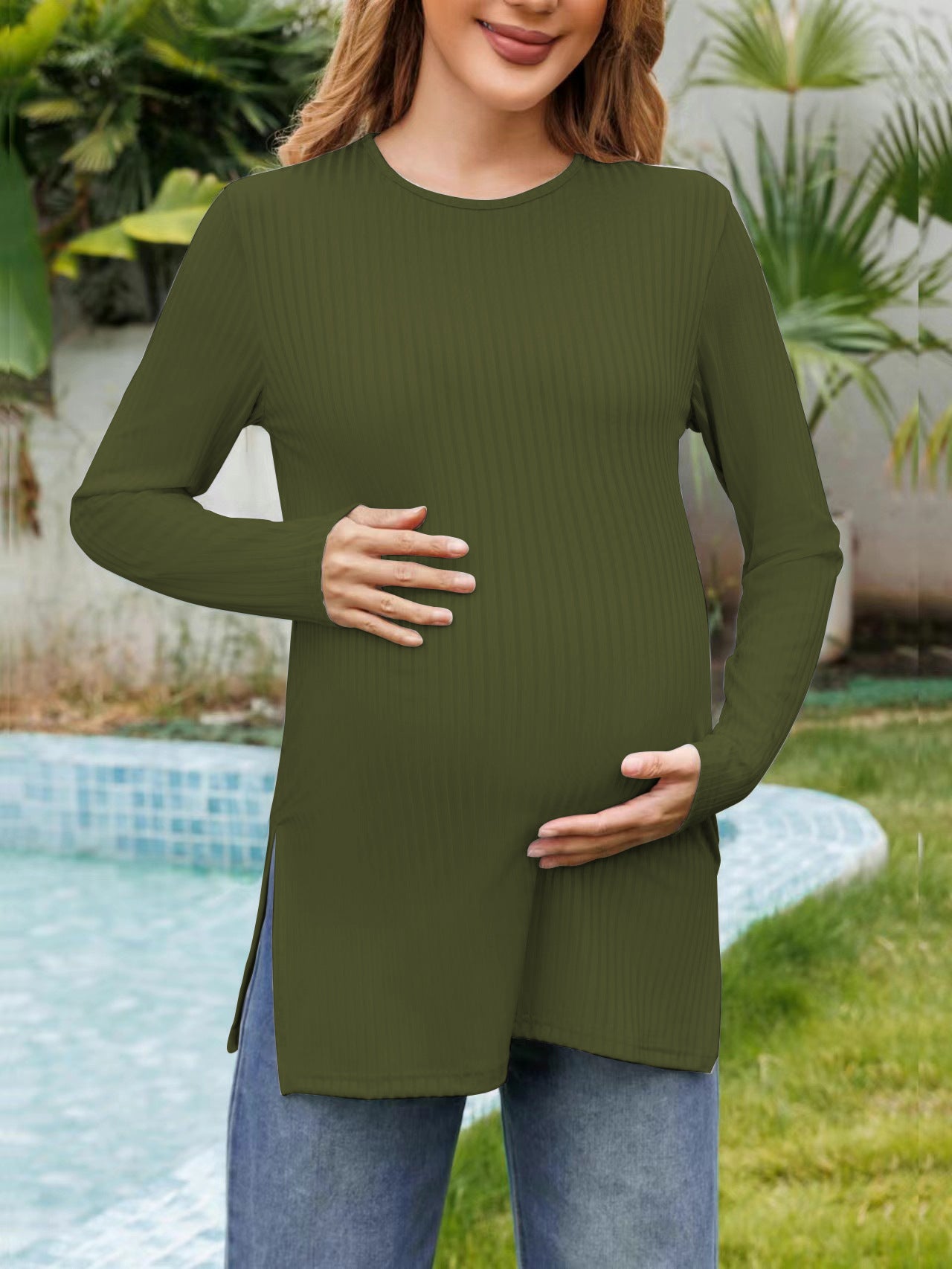 Women’s Maternity Long Sleeve High-Slit Tunic Top