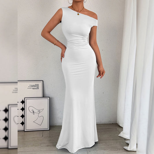 Women’s One-Shoulder Pleated Mermaid Dress