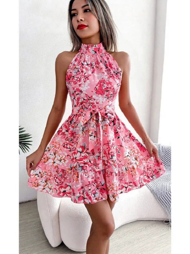 Women’s Floral Halter Waist Summer Dress