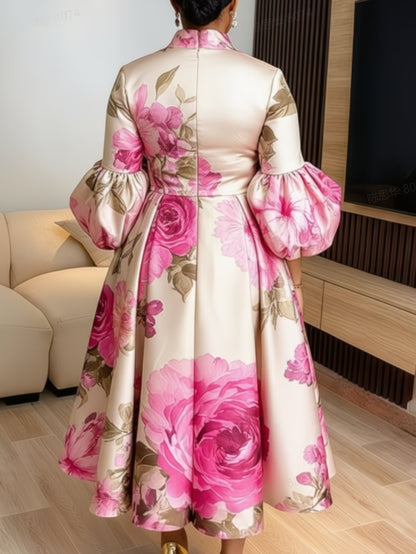 French Vintage Floral Puff Sleeve Dress