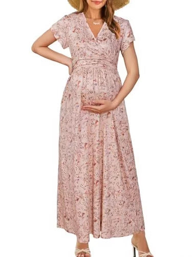 Women’s Floral Chiffon Maternity & Nursing Maxi Dress