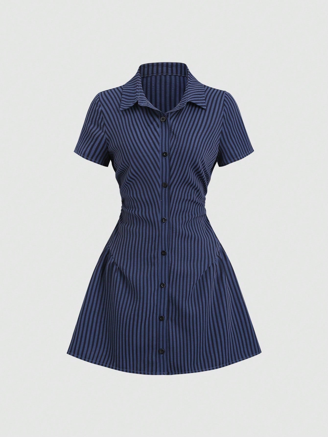Women’s Puff Sleeve V-Neck Pleated Shirt Dress