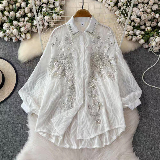 Women’s Sequin Embroidered Balloon Sleeve Blouse