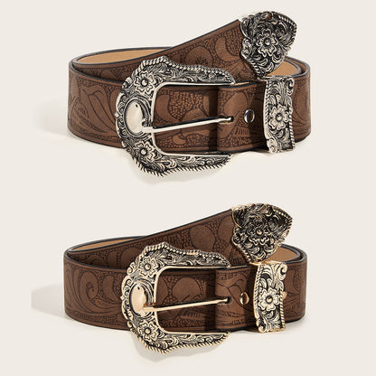 Vintage Printed Buckle Waist Belt