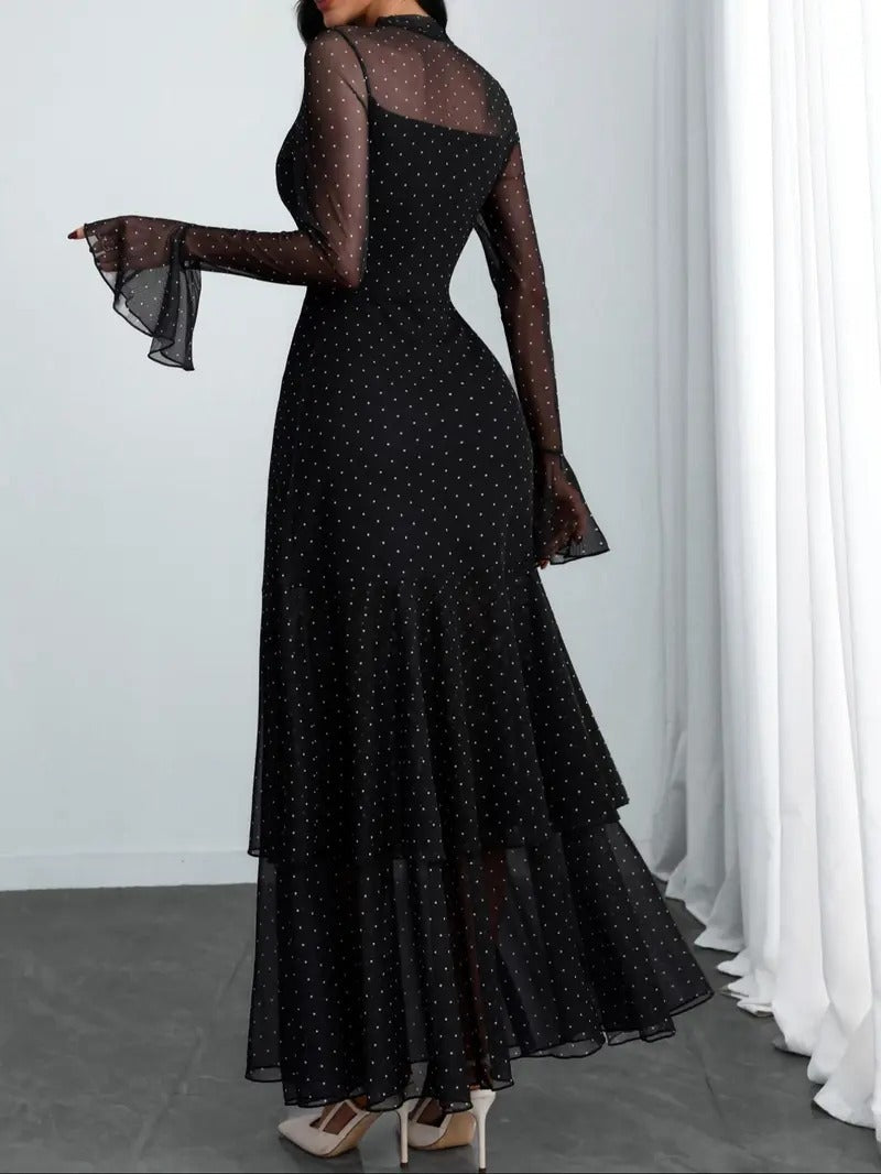 Women’s Semi-High Neck Slit Banquet Maxi Dress