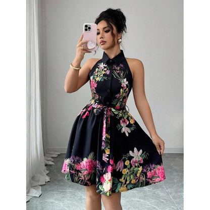 Women’s Elegant Printed Tie Dress
