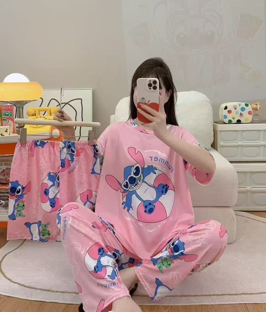 Women’s Double-Sided Milk Silk Cartoon Pajama Set (3-Piece)