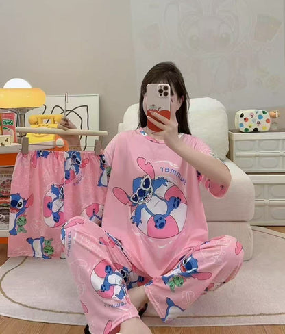 Women’s Double-Sided Milk Silk Cartoon Pajama Set (3-Piece)