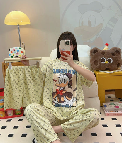 Women’s Double-Sided Milk Silk Cartoon Pajama Set (3-Piece)