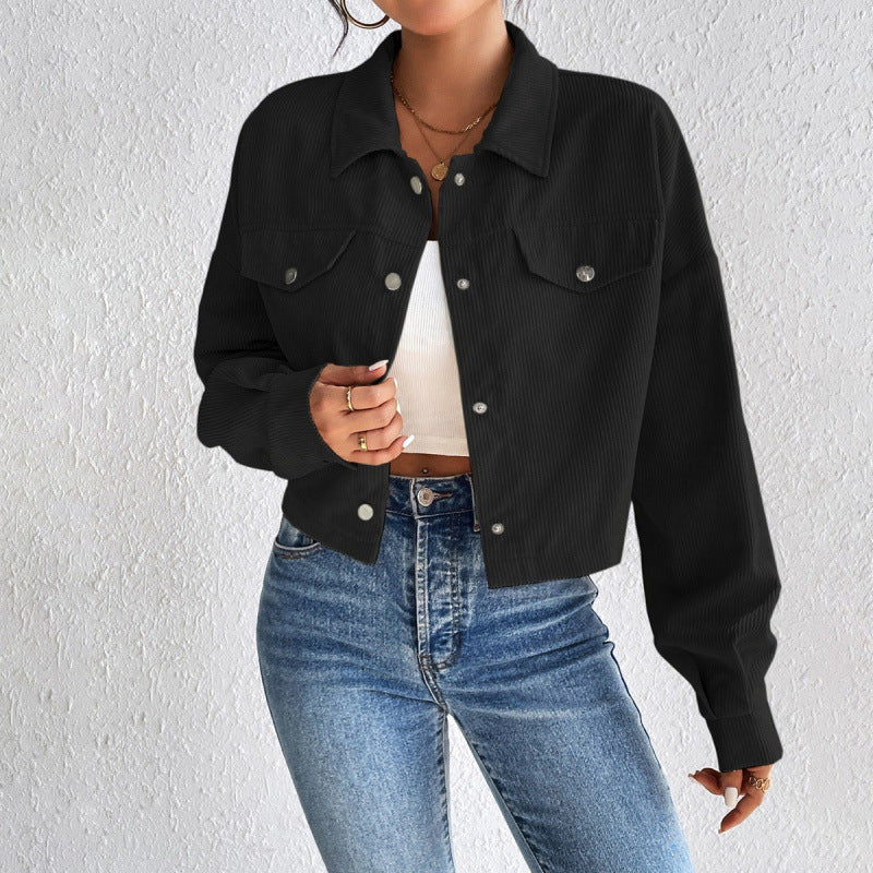 Women’s Casual Polo Collar Button-Up Short Jacket