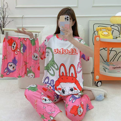 Women’s Double-Sided Milk Silk Cartoon Pajama Set (3-Piece)