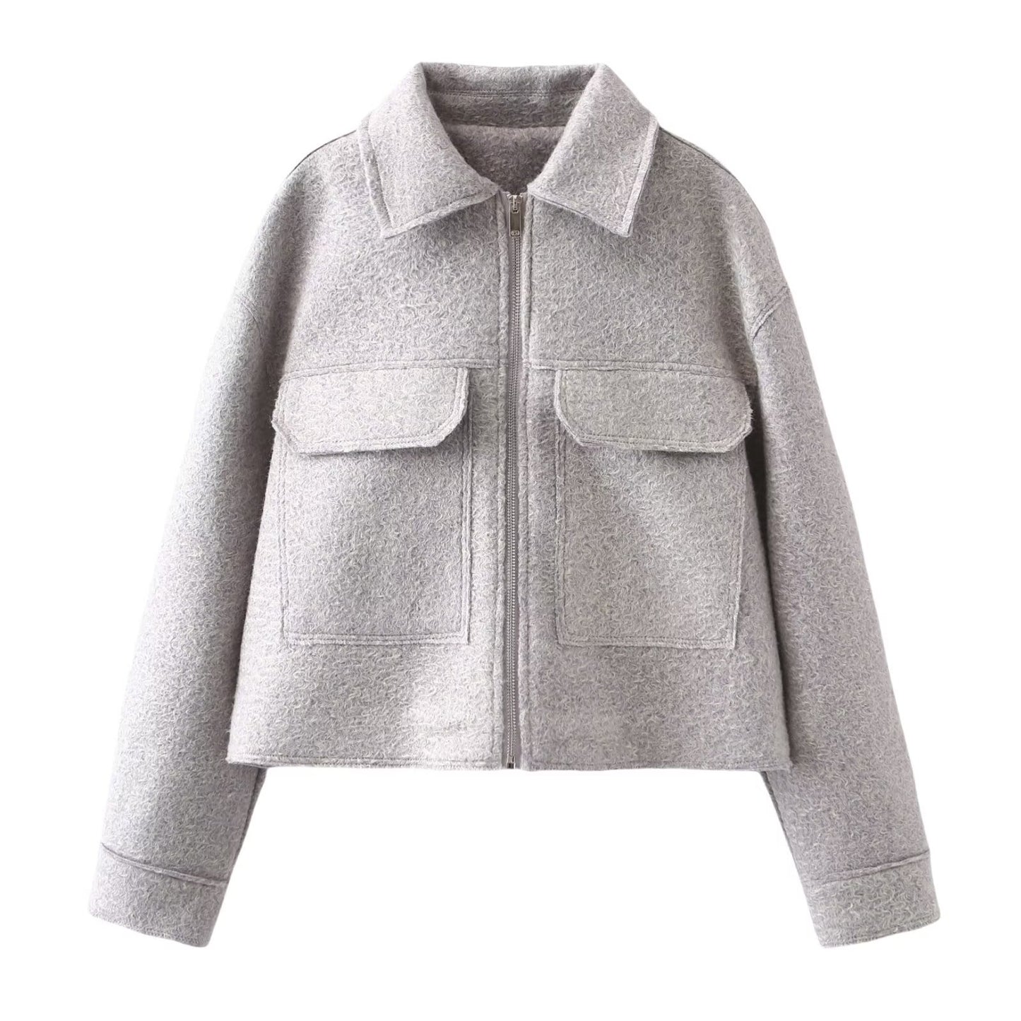 Women’s Woolen Lapel Pocket Jacket