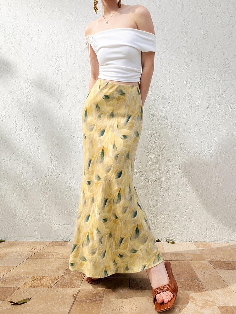 Women’s Acetate Satin Green Midi Mermaid Skirt
