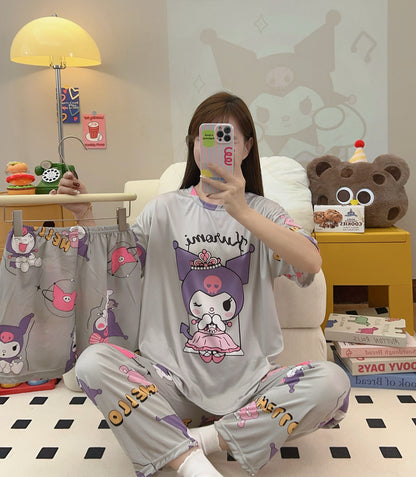 Women’s Double-Sided Milk Silk Cartoon Pajama Set (3-Piece)