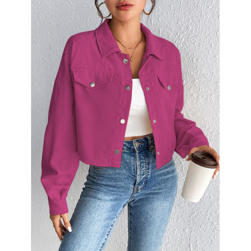 Women’s Casual Polo Collar Button-Up Short Jacket