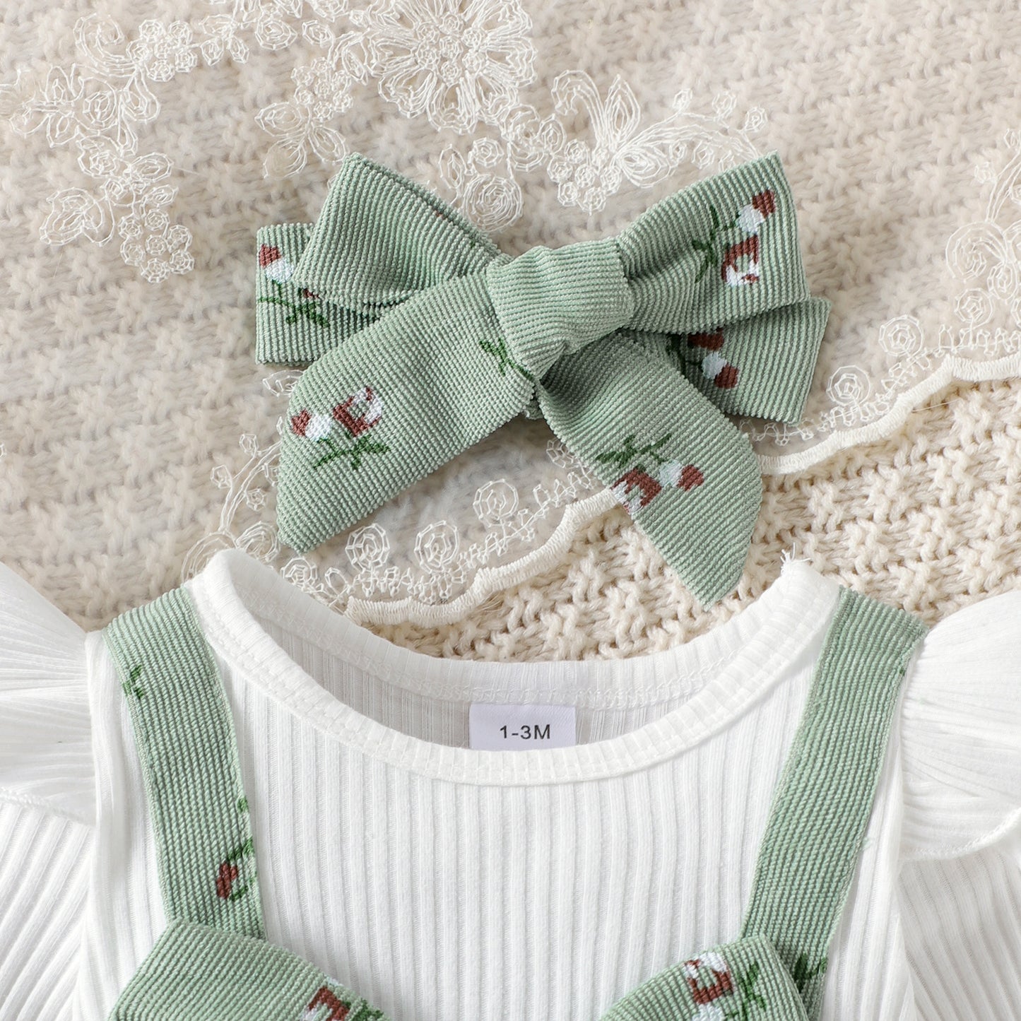 Baby Girls’ Headband, Top & Overall 3-Piece Set