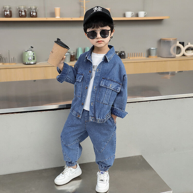 Boys’ Solid Color Denim Outfit Set