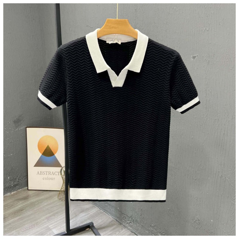Men’s Contrast Collar Knitted Polo Shirt