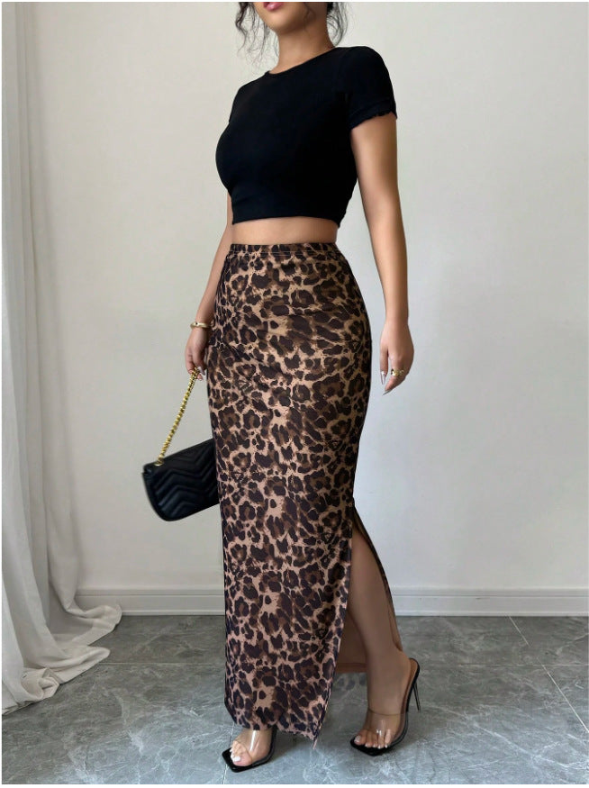 Women’s High-Waist Mesh Slit Midi Skirt