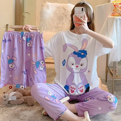 Women’s Double-Sided Milk Silk Cartoon Pajama Set (3-Piece)