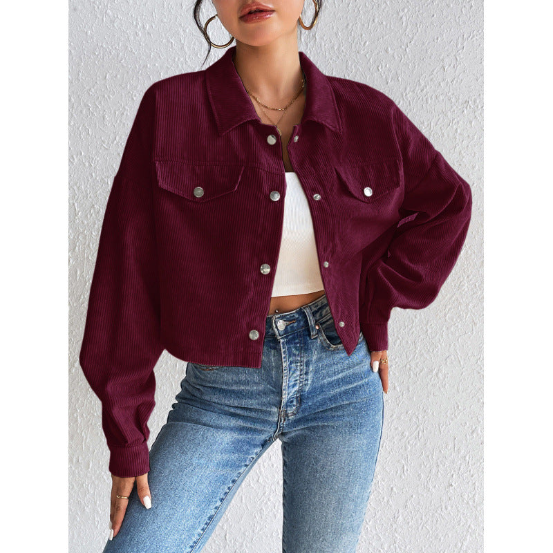 Women’s Casual Polo Collar Button-Up Short Jacket
