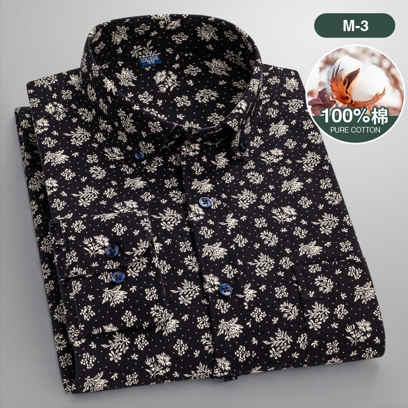 Men’s Cotton Floral Print Long Sleeve Shirt