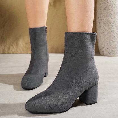 Women’s Plus Size Square-Toe High Heel Ankle Boots