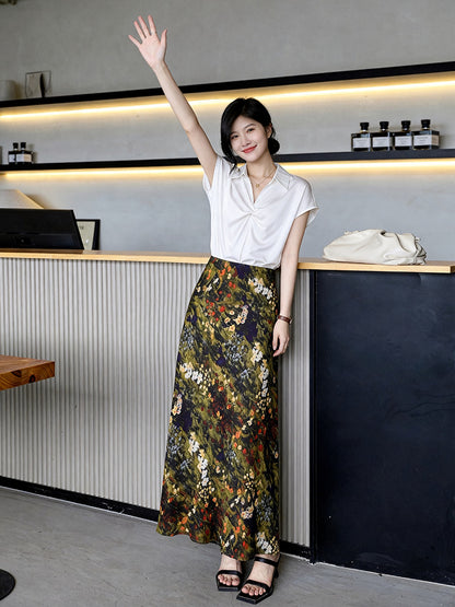 Women’s Acetate Satin Green Midi Mermaid Skirt
