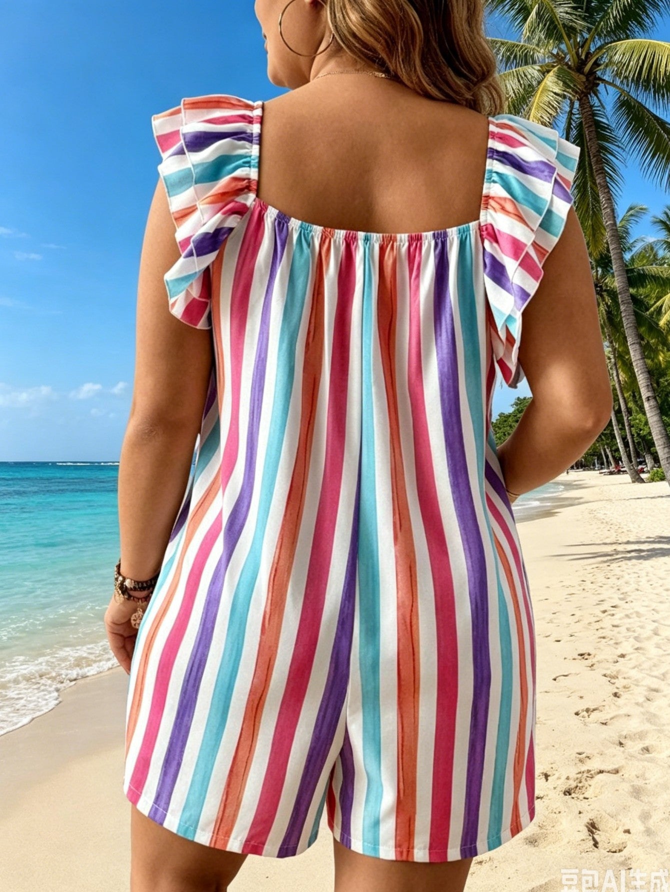 Plus Size Striped Ruffle Strap Jumpsuit