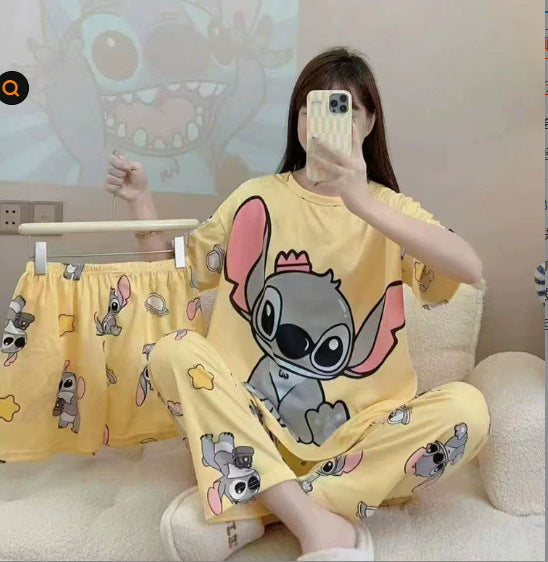 Women’s Double-Sided Milk Silk Cartoon Pajama Set (3-Piece)