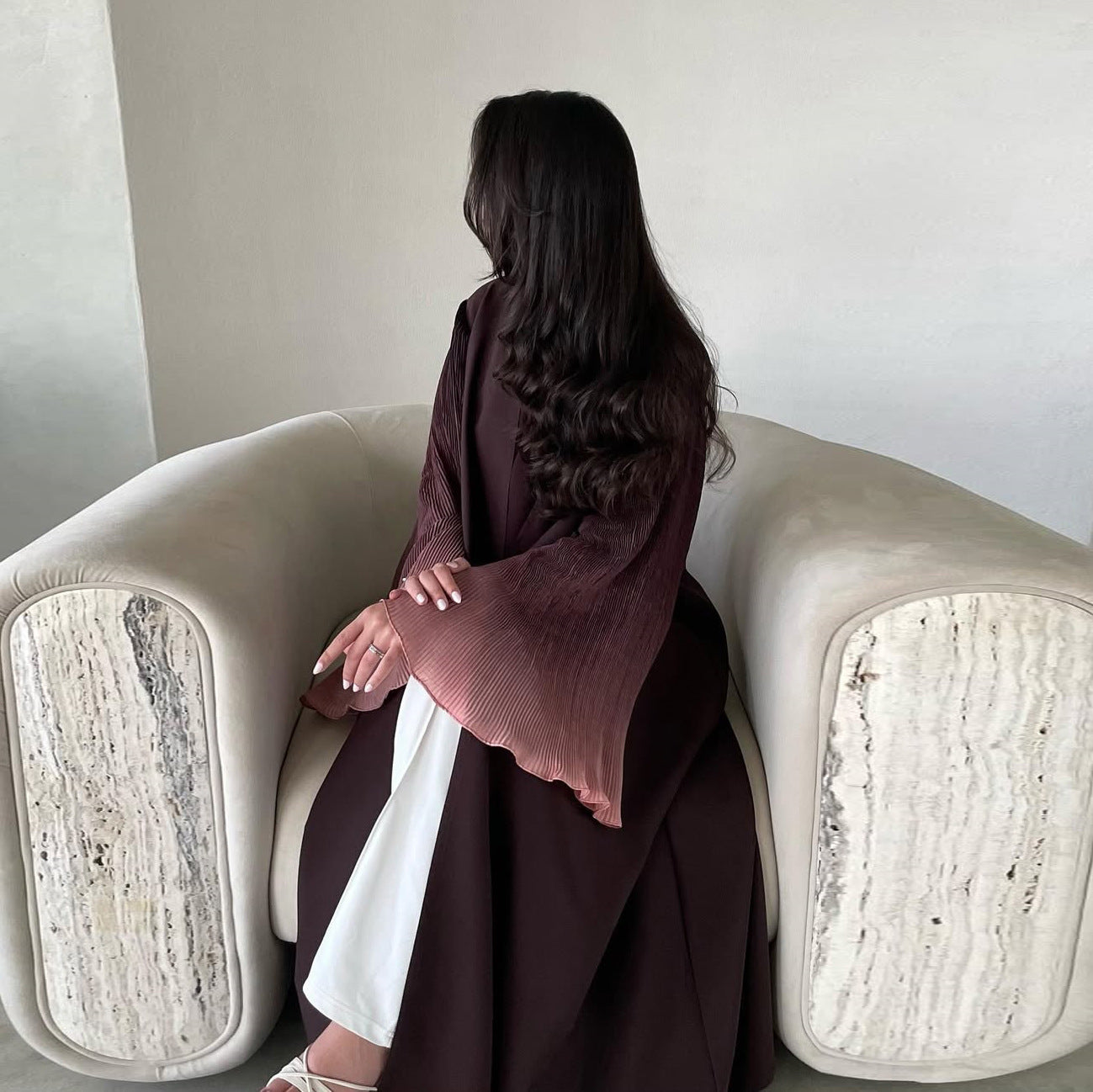 Women’s Chiffon Gradient Pleated Sleeve Jacket