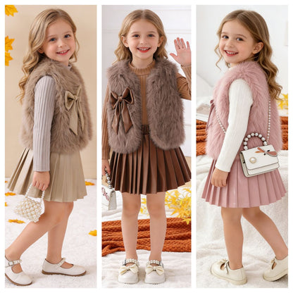 Women’s Plush Jacket, Vest & Pleated Skirt Set