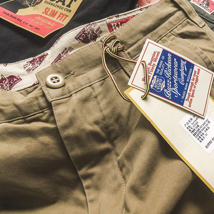 Men’s Retro Washed Twill Straight-Leg Chino Pants