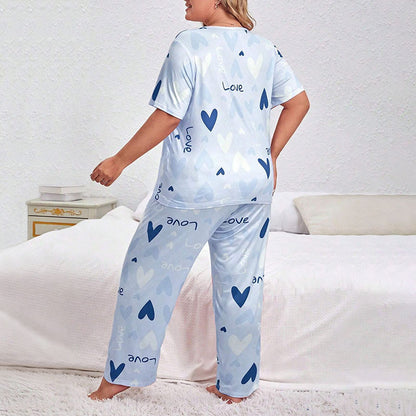 Women’s Plus Size Love Print Pajama Set (2-Piece)