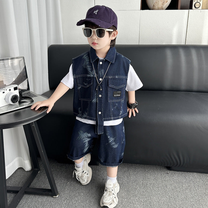 Boys’ Denim-Style Summer 3-Piece Outfit Set