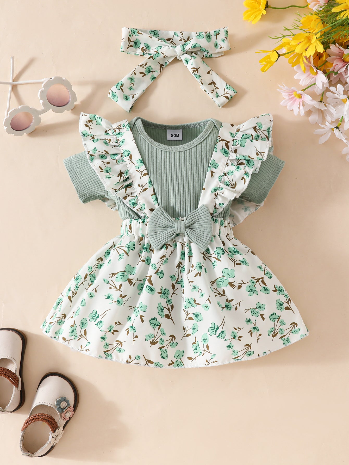 Baby Girls’ Floral Ruffle Dress 3-Piece Set