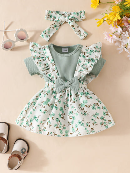 Baby Girls’ Floral Ruffle Dress 3-Piece Set