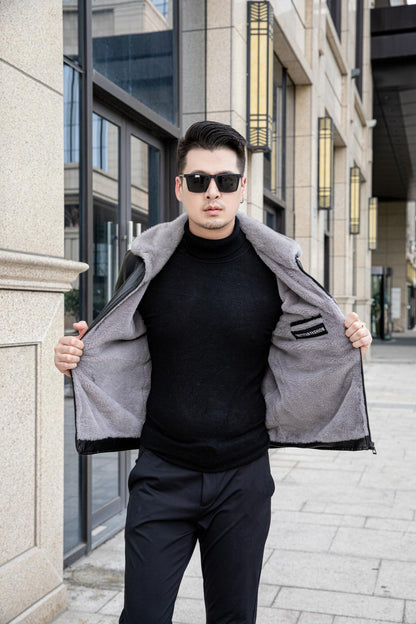 Men’s Fur-Lined Leather Casual Jacket