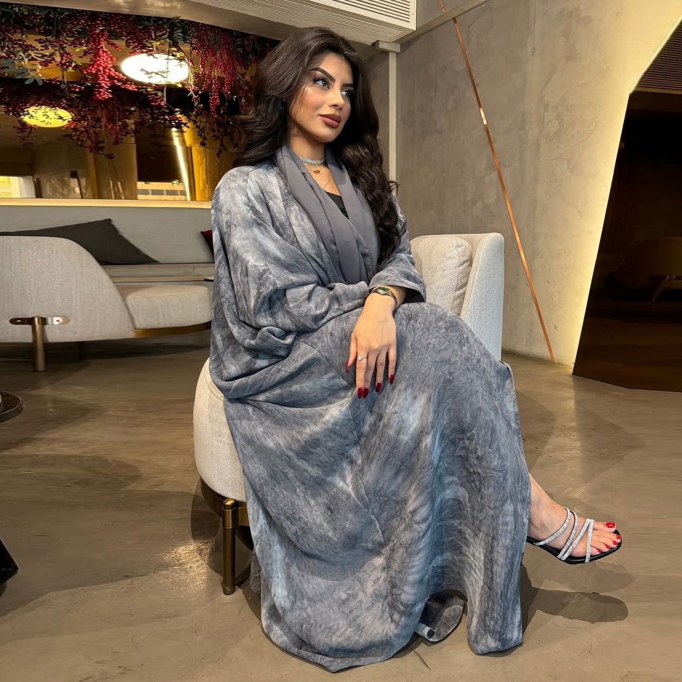 Women’s Printed Modest Cardigan Robe Set with Headscarf