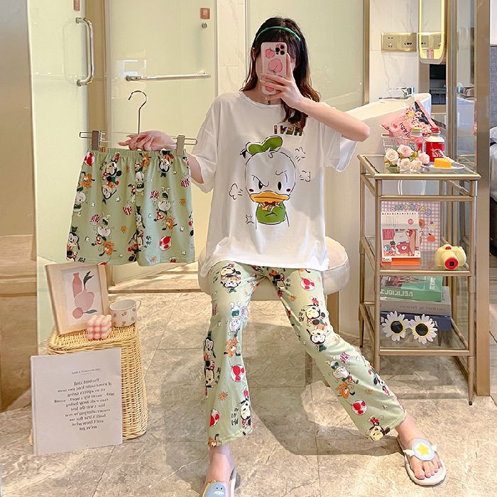 Women’s Double-Sided Milk Silk Cartoon Pajama Set (3-Piece)