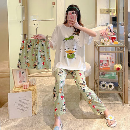 Women’s Double-Sided Milk Silk Cartoon Pajama Set (3-Piece)
