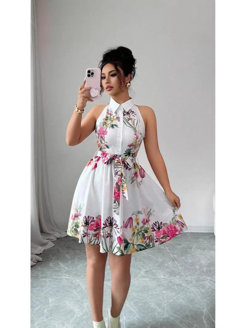 Women’s Elegant Printed Tie Dress