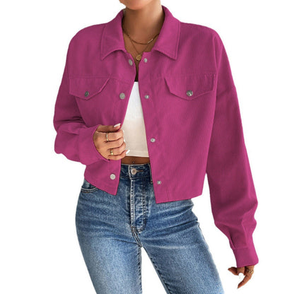 Women’s Casual Polo Collar Button-Up Short Jacket
