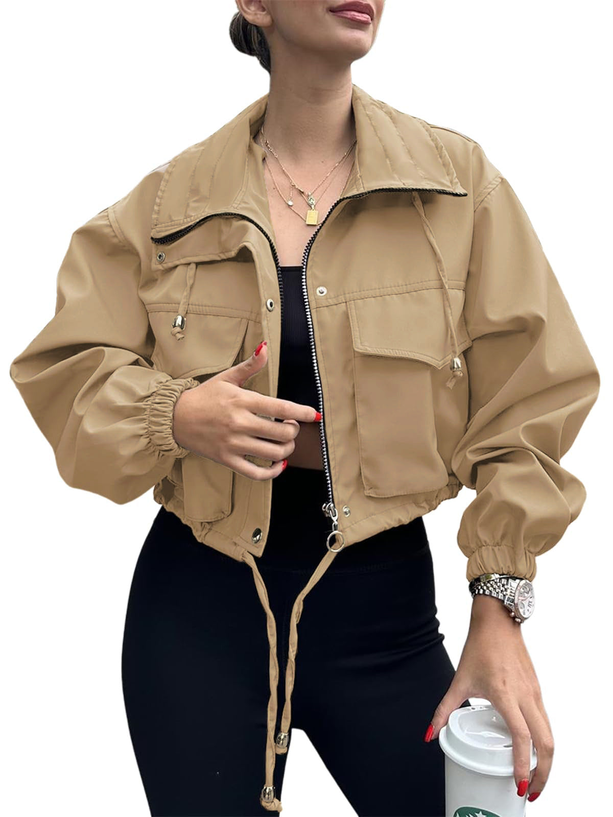Women’s Cropped Zip-Up Trench Jacket