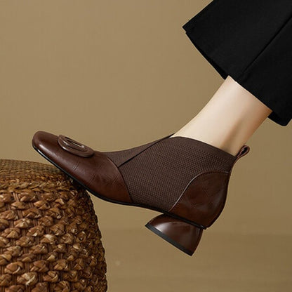Women’s French Retro Square-Toe V-Cut Block Heel Shoes