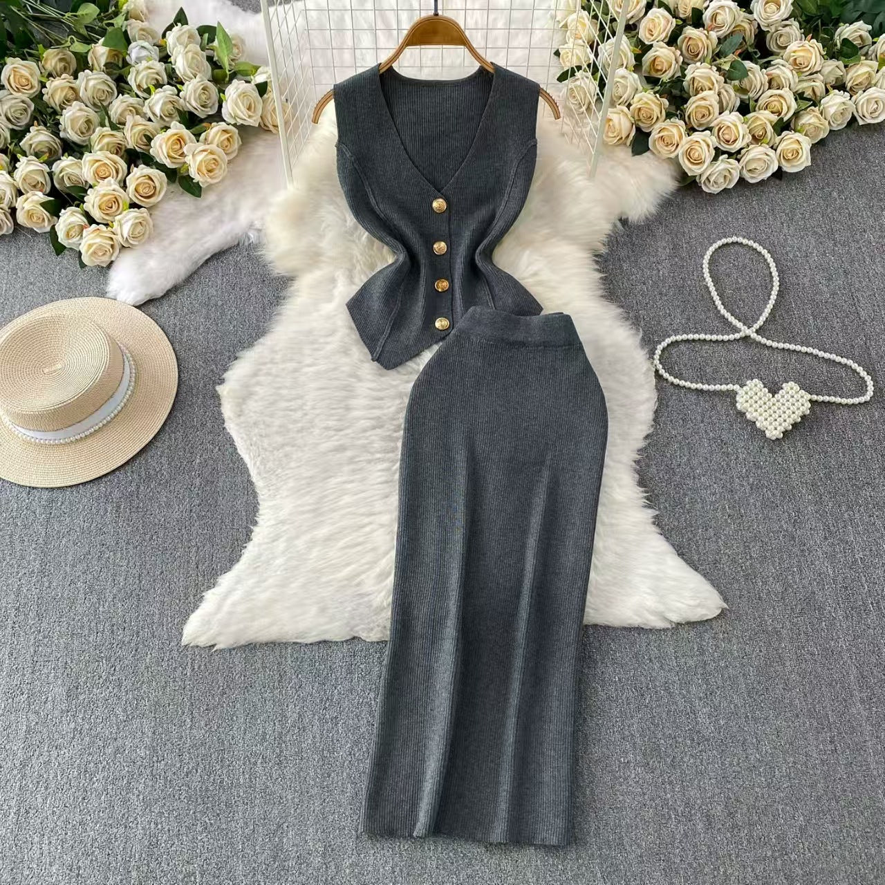 Women’s V-Neck Knit Two-Piece Set