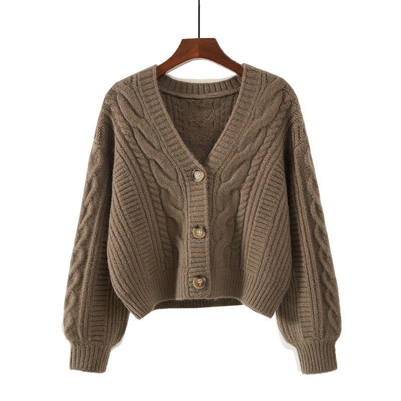 Women’s V-Neck Cable Knit Short Cardigan Sweater