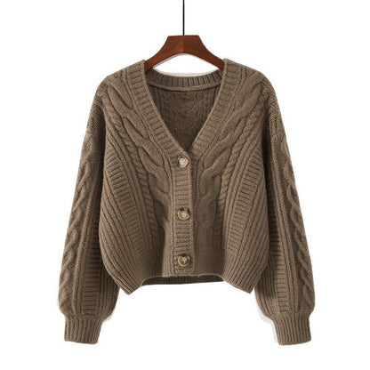 Women’s V-Neck Cable Knit Short Cardigan Sweater