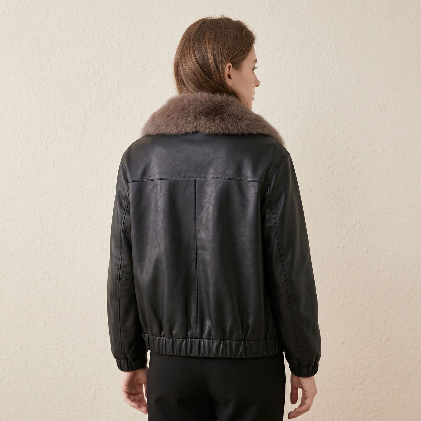Women’s Fur Collar Leather Short Jacket