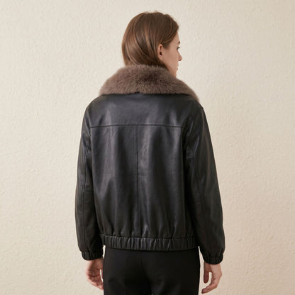 Women’s Fur Collar Leather Short Jacket
